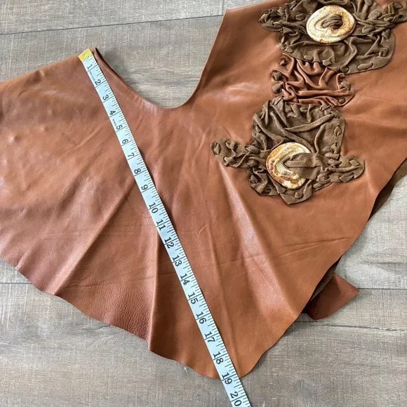 Handmade Vinatge Soft Brown Leather with Ceramic detail Poncho Topper - Picture 14 of 16